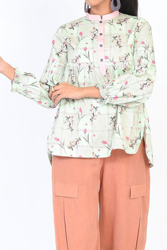 1PC | DIGITAL PRINTED COTTON SATIN Light Pista SHIRT |RTW