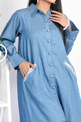 Light Weight Denim Shirt | Embroidered | RTW | 1Pc