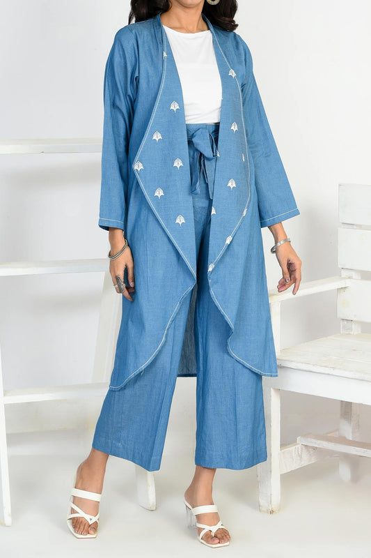 Light Weight Denim Cape Blue Moonbeam | Embroidered | RTW | 1Pc