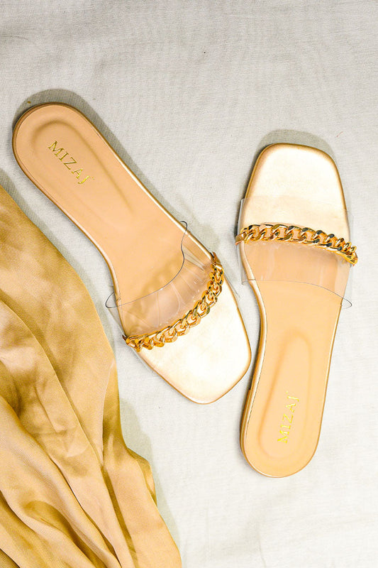Transparent Flats With Gold Chain