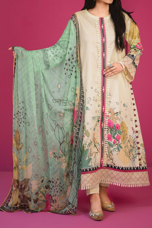 3 Piece | Unstitched | Lawn with Chiffon Dupatta