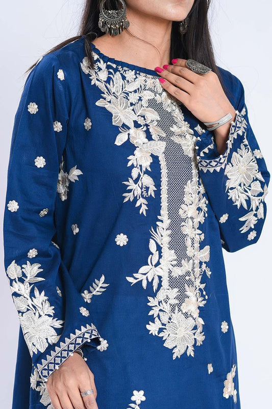 1Pc | Navy Blue Embroidered Shirt | RTW