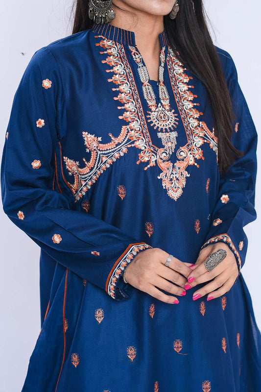 1Pc | Navy Dobby Embroidered Shirt | RTW