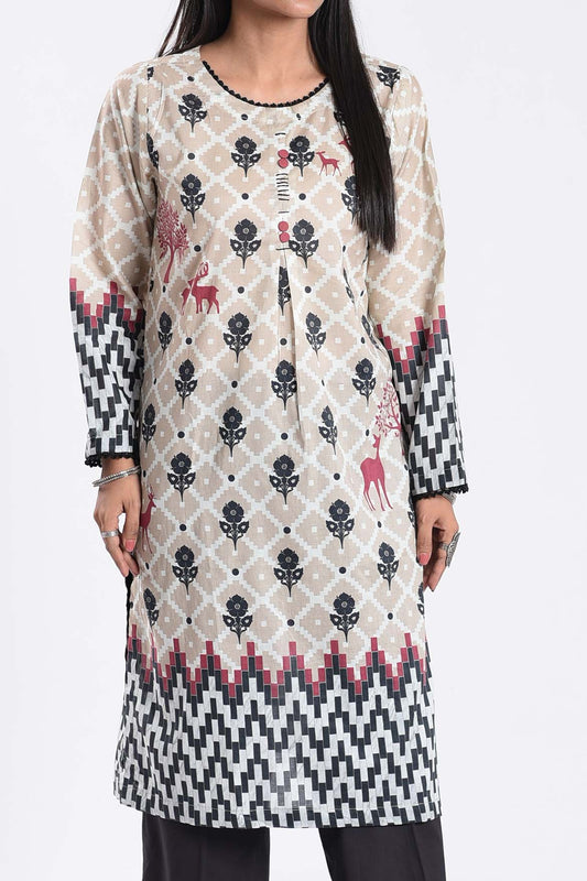 Printed Lawn Almond Silk Kurti | RTW | 1 Piece