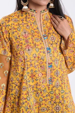 1 PC | Classic Yellow Embroidered Lawn Kurti | RTW