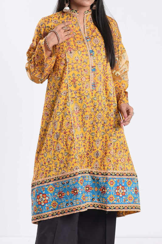 1 PC | Classic Yellow Embroidered Lawn Kurti | RTW