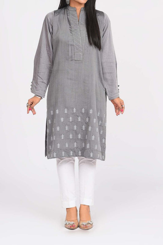 1PC | Poly viscose Emb. Soft Grey Ensemble with a Modern Touch Shirt | RTW