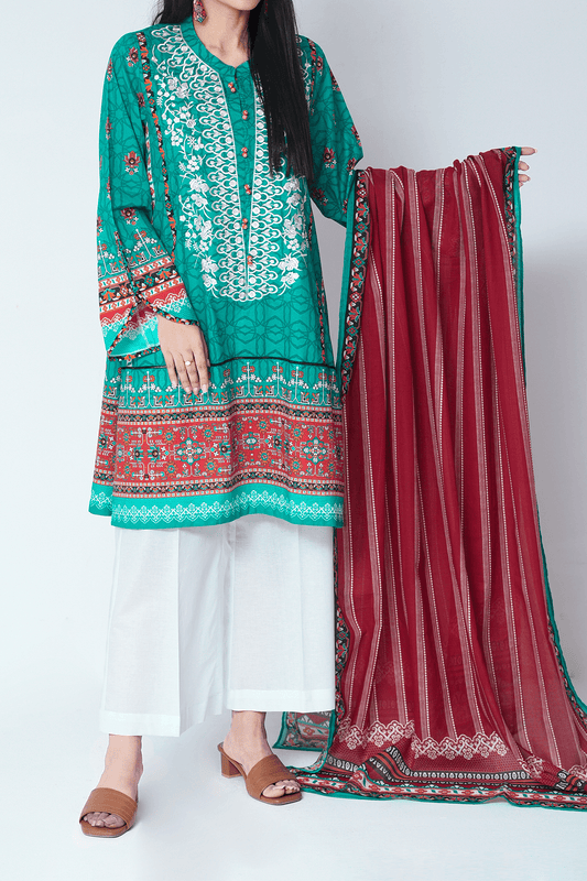 2 Piece | Unstitched | Embroidered Lawn Shirt & Printed Dupatta