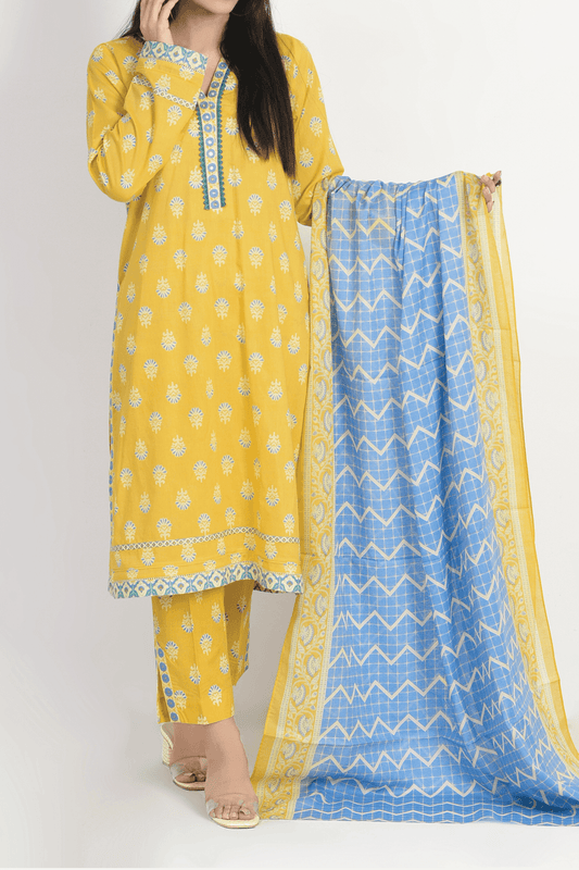 3 Piece | Unstitched | Printed Lawn Shirt, Dupatta, Trouser