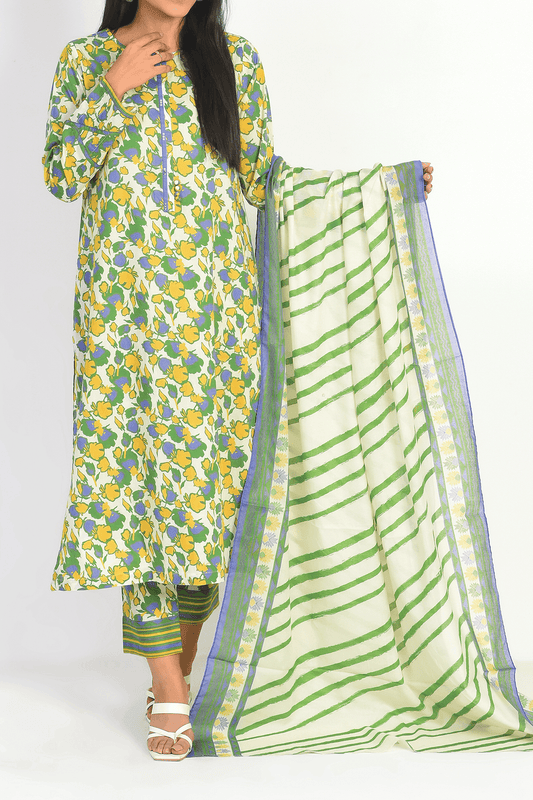 3 Piece | Unstitched | Printed Lawn Shirt, Dupatta, Trouser