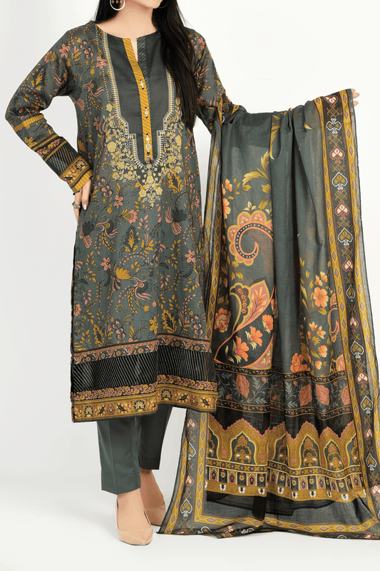 3 Piece | Unstitched | Printed Lawn Shirt, Dupatta, Trouser